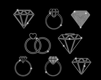 Rings, Wedding,  Diamonds Rhinestone Template SVG, Rhinestone Design Cricut Digital File Eps, Ai, Dxf, Png, Jpg, SS10 Rhinestone Template