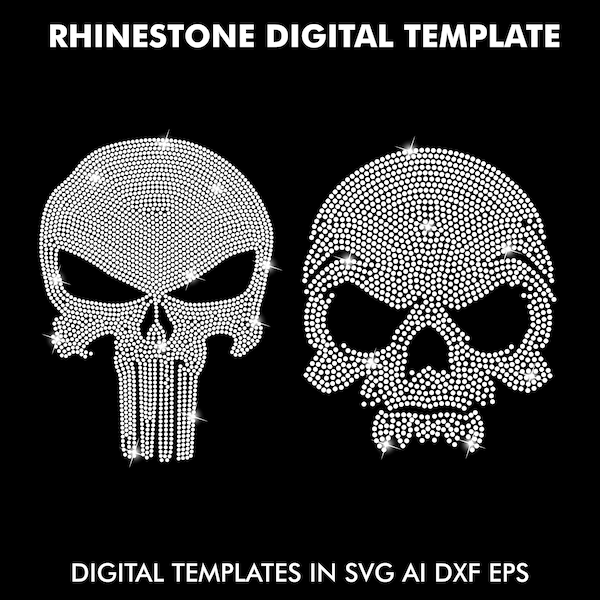 Skull Rhinestone Template SVG, Rhinestone Design Cricut Digital File Svg, Eps, Ai, Dxf, Png, SS10 Rhinestone