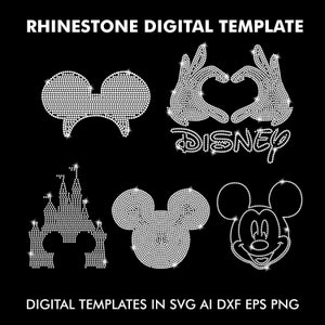 Rhinestone Mickey Mouse Cartoon Design, Rhinestone Templates Cricut Digital File Svg, Eps, Ai, Dxf, SS10 Rhinestone Template