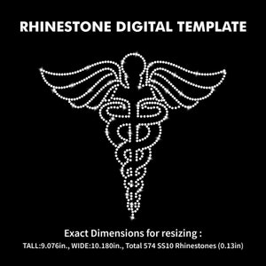 Medisch symbool strass sjabloon, Caduceus strass ontwerp Cricut digitaal bestand Svg, Eps, Ai, dxf, png, SS10 strass sjabloon