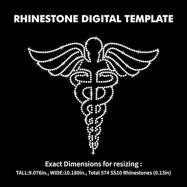 Medical Symbol Rhinestone Template, Caduceus Rhinestone Design Cricut Digital File Svg, Eps, Ai, Dxf, Png, SS10 Rhinestone Template