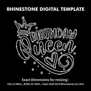 Birthday Queen Rhinestone Design, Rhinestone Templates Cricut Digital File Svg, Eps, Ai, Dxf, Png, SS10 Rhinestone Template