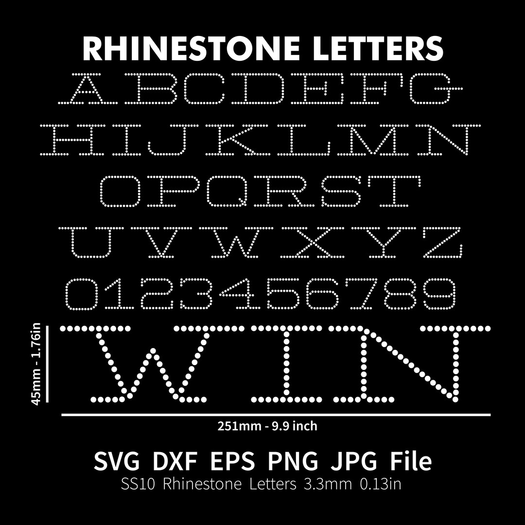 Win Letters Design Rhinestone Font Template Win Alphabet Letters Design SS10 SVG Cut ...