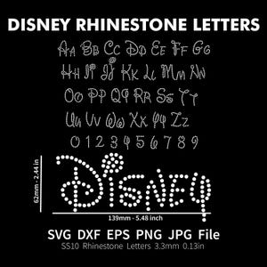 Disney Rhinestone Font Letters Alphabet Cartoon Disney Style SS10 SVG Cut Template for Cricut Digital Download Svg Png Eps Single Line Font