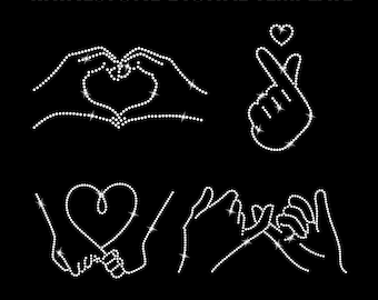 Hands Heart Love Rhinestone Bundle 4 Template SVG, Rhinestone Design Cricut Digital File Svg, Eps, Ai, Dxf, Png, SS10 Rhinestone