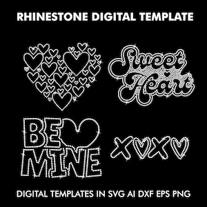 Modèle de strass de la Saint-Valentin, Sweet Heart XOXO Rhinestone Design Cricut Digital File Svg, Eps, Ai, Dxf, SS10 Modèle de strass