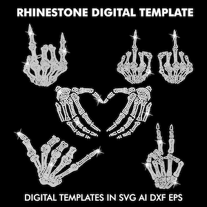 Skeleton Hands Rhinestone Bundle 6 Template SVG, Rhinestone Design Cricut Digital File Svg, Eps, Ai, Dxf, Png, SS10 Rhinestone
