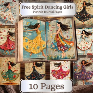 Danseuses pleines d'entrain gratuites. Pages de journal fantaisistes et insouciantes. 10 pages. Paix, amour, liberté. Fabrication de cartes, imprimable. Lettre US, oeuvre d'art murale
