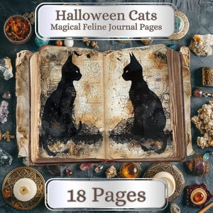 18 páginas. Gatos de Halloween. Lindos gatos negros, temporada espeluznante, 11 x 8,5", diario imprimible, álbumes de recortes, manualidades con papel, papeles para diario
