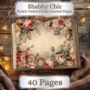 40 páginas. Páginas florais Shabby Chic. Páginas de diário botânico vintage, diário de lixo, download digital