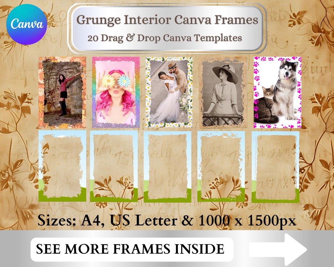 Grunge Interior Canva Photo Frames. 20 Frames. Fill Your Own Design in ...