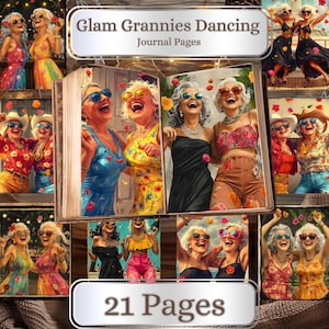 Glam Grannies Dancing Journal Pages. 21 pagine. Vecchie signore divertenti, nonne glamour, amicizia, festa delle vacanze, stampabile