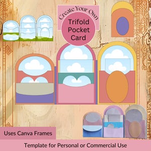 Cartão de bolso triplo com etiquetas. Modelo de moldura Canva. Modelo Canva fácil de usar, uso comercial ou pessoal. Para criadores de diários