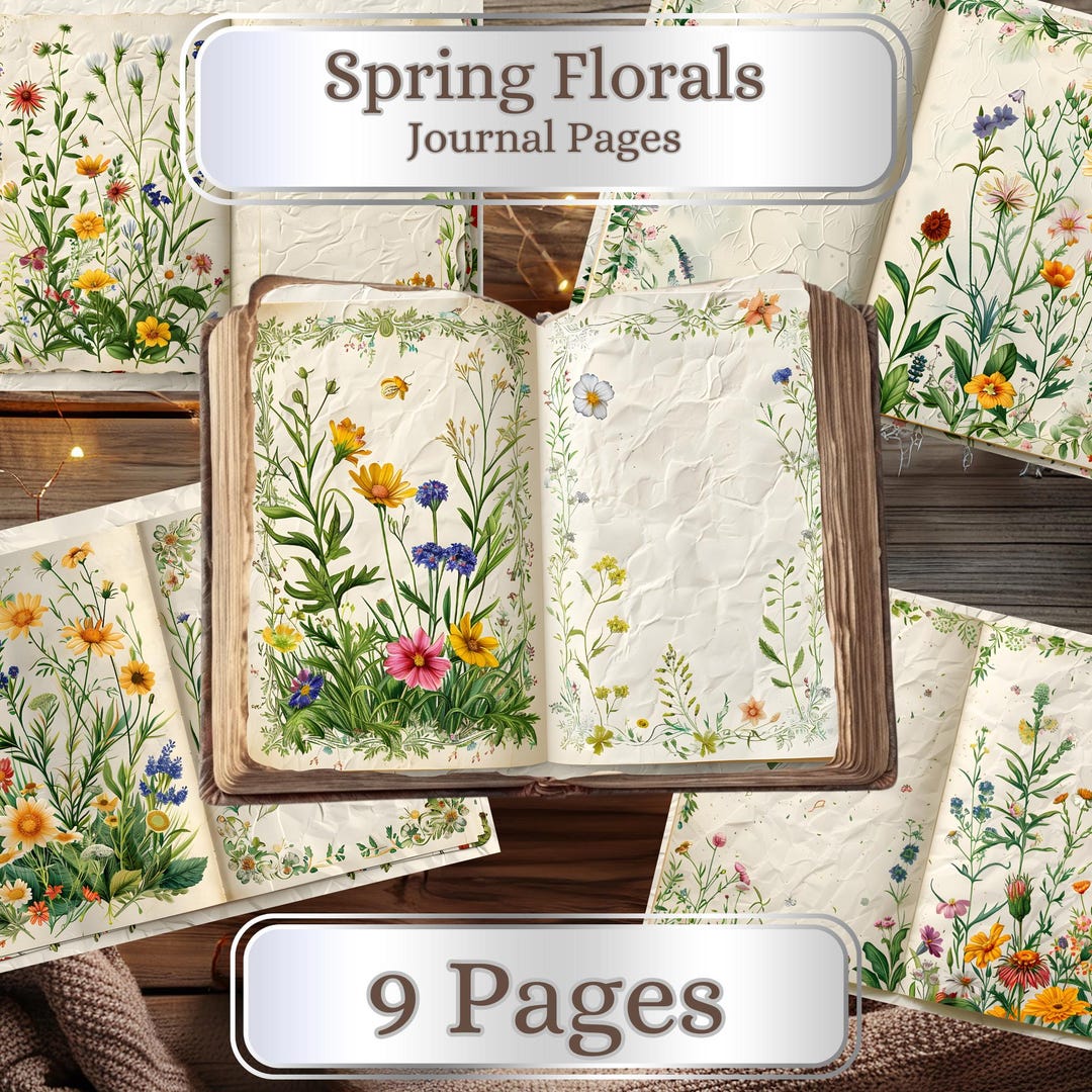 Spring Florals. 9 Page Journal Pages Set. Fresh Spring Flowers. Junk ...