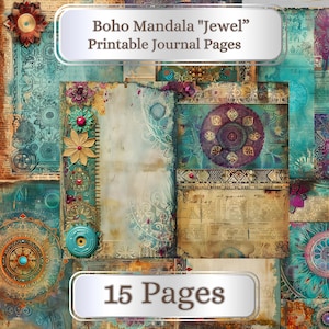 Mandala boho "Joya". 15 páginas de diario en acuarela. Tarjetería, decoupage, imprimible. Carta estadounidense. Diario de meditación y atención plena