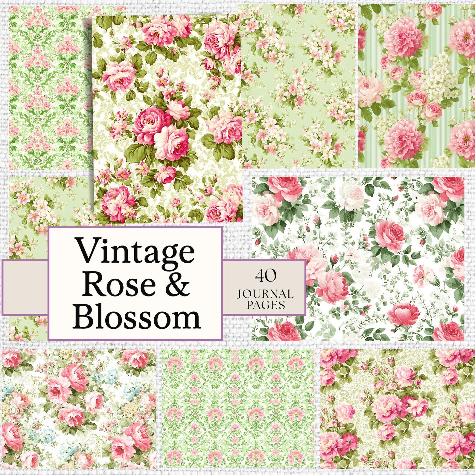 Vintage Rose Junk Journal Pages: Pink & Green Floral Design (printable ...