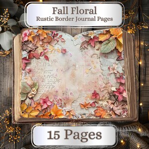 15 páginas. Borda floral seca, flores decorativas e folhas, páginas de diário digital, outono, 11 x 8,5", diário para impressão, scrapbooking