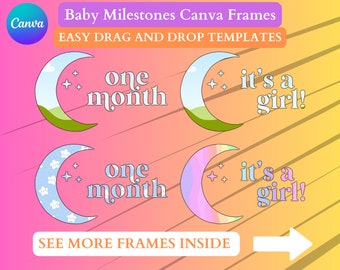 Baby Milestones Canva Frames. With and Without Outline. Editable Drag and Drop Frames. Create Your Own Designs