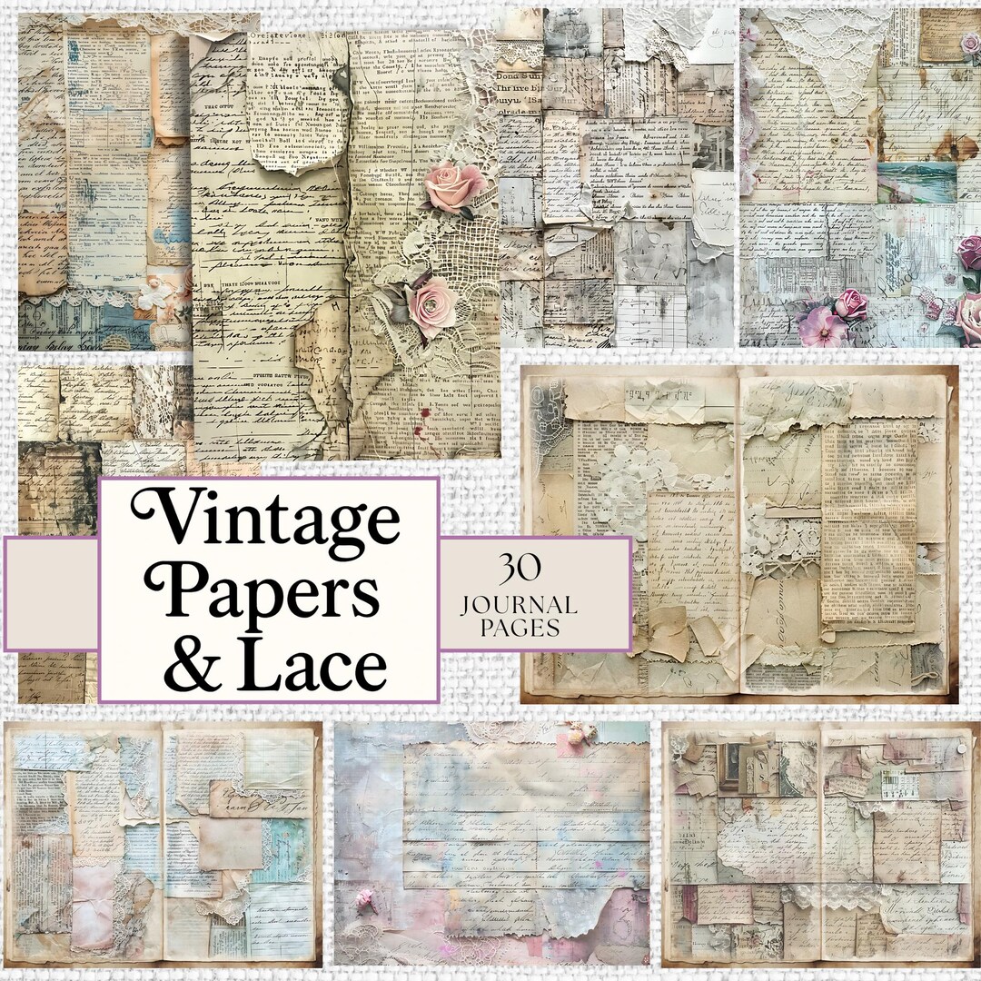 Vintage Lace & Paper Junk Journal Pages: Printable Scrapbook Ephemera ...