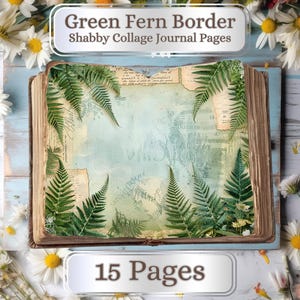 15 pages. Bordure feuille de fougère, fleurs décoratives, pages de journal numérique, 11 x 8,5 po., journal imprimable, scrapbooking