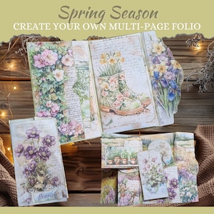 Kit Folio per la stagione primaverile. Bellissimo kit fai da te con design freestyle in acquerello. Crea 1 Folio grande o 2 più piccoli. Include 3 pagine di biglietti