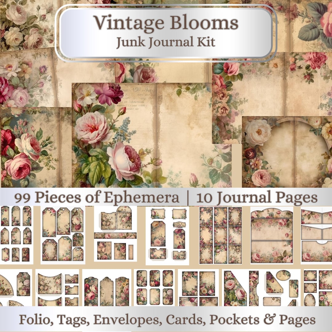 Vintage Blooms Junk Journal Kit: Shabby Chic Ephemera (digital Download ...