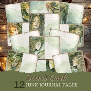 Heilige Erde. 12 Seiten Natur inspiriertes Journal. Blank & liniert zum Schreiben. Mutter Erde, Gaia, bedruckbar, US Letter 11 "x 8,5" Seiten.