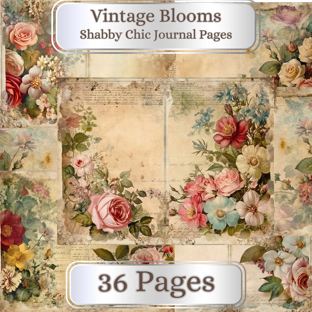 junkjournal【shabby chic petals】 Shabby Chic Junk Journal Kit (printable JPG Pages With