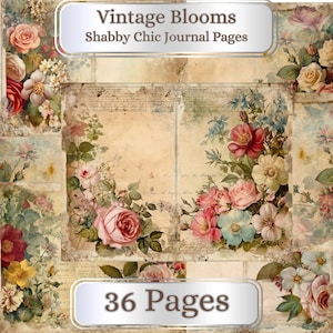 36 páginas. Vintage Blooms. Páginas de diario basura con motivos florales shabby chic, 11 x 8,5", diario imprimible, scrapbooking, rústico, collage