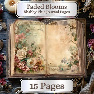 15 páginas. Faded Blooms, papel digital Shabby Chic Junk Journal, 11 x 8,5", diario imprimible, scrapbooking, manualidades con papel, papeles para diario