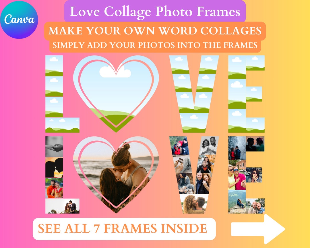 Love Heart Photo Collage. Edit in Canva. Canva Frames to Create Your