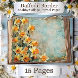 15 Pages. Daffodil Floral Border, Decorative Flowers Digital Journal Pages, 11 x 8.5&quot;, Printable Journal, Scrapbooking
