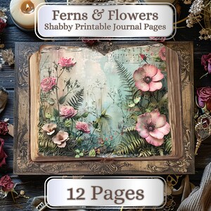 12 pages. Feuilles de journal numérique fougères et fleurs, 11 x 8,5 po, journal imprimable, scrapbooking, minable, rustique
