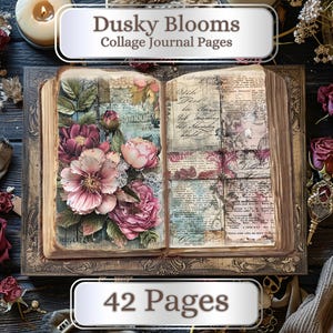 42 pagina's. Dusky Blooms Floral collage-dagboekpagina's. Victoriaanse vintage, 11 x 8,5 inch, afdrukbaar dagboek, papercraft, scrapbooking