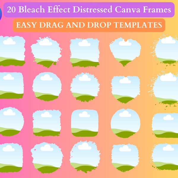 Bleach Effect Distressed Edge Canva Frames. 20 Frames. Fill Your Own Design In Canva. Editable Drag and Drop Frames. Create Your Own Designs