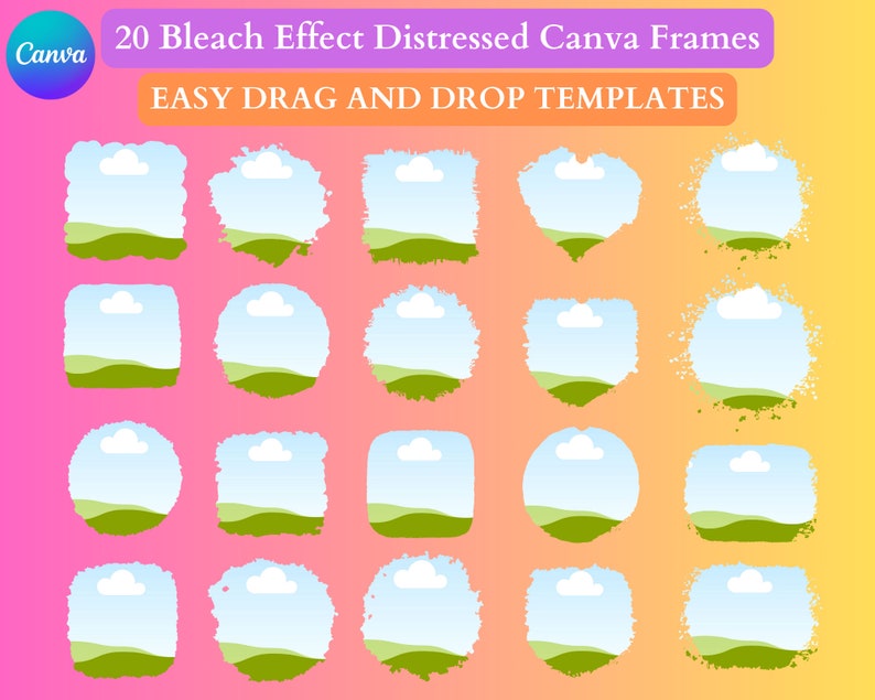 Bleach Effect Distressed Edge Canva Frames. 20 Frames. Fill Your Own Design In Canva. Editable Drag and Drop Frames. Create Your Own Designs image 1
