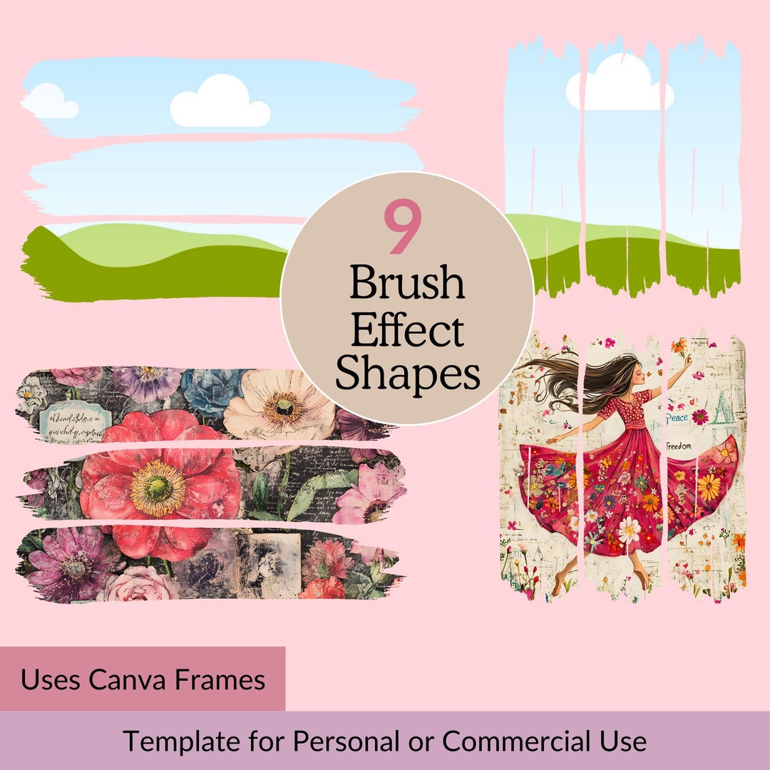 Brush Stroke Effect Canva Frames. 9 Different Shapes. Drag & Drop in ...