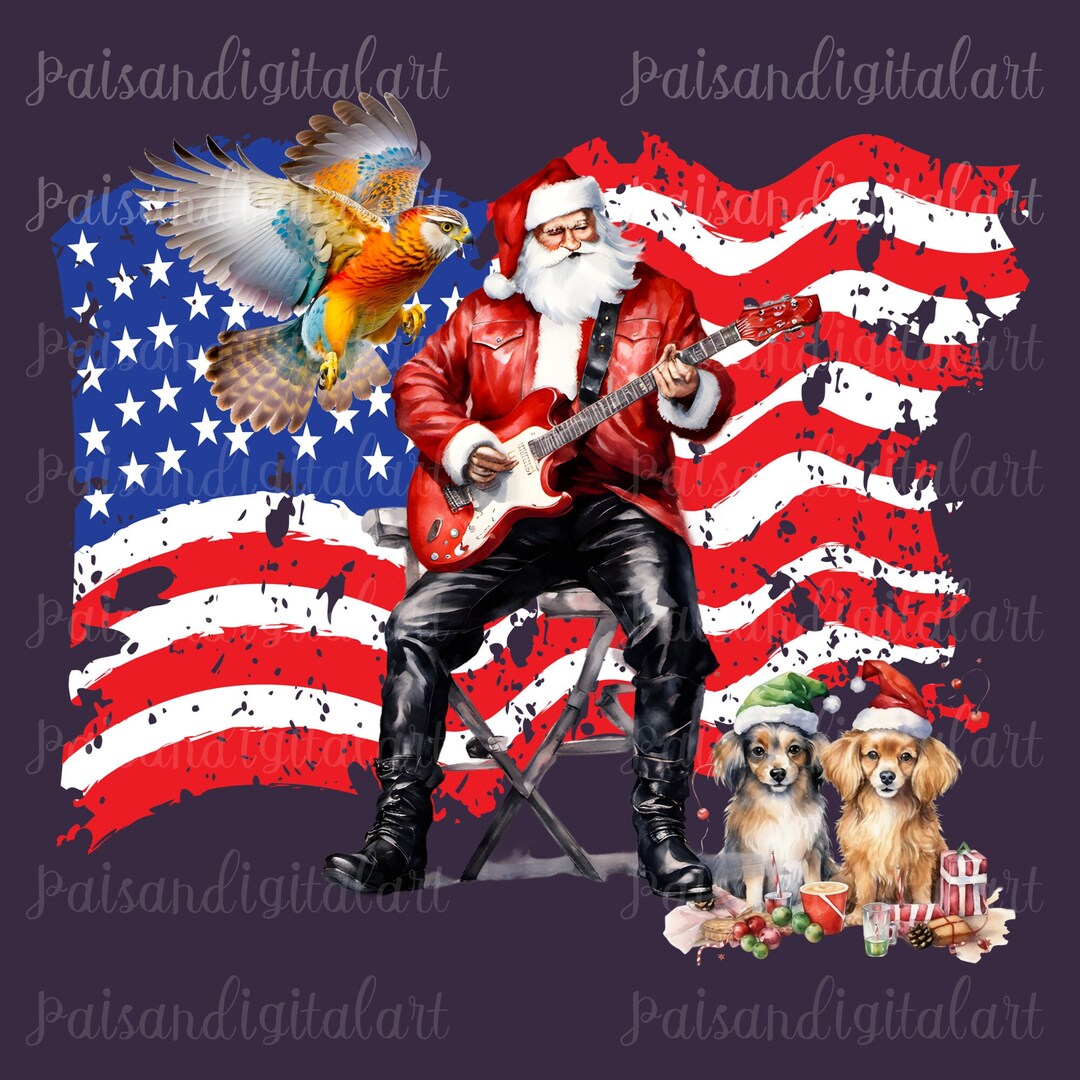 Clipart Santa Solo Guitar, Clipart Santa Sublimation, Clipart Png