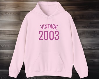 Roze letters Vintage 2003, 21e verjaardagscadeau met capuchon, unisex Heavy Blend™ sweatshirt met capuchon
