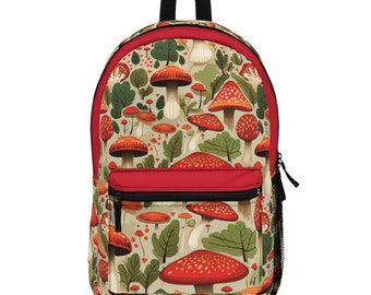 Red Mushroom and leaves Forest Backpack