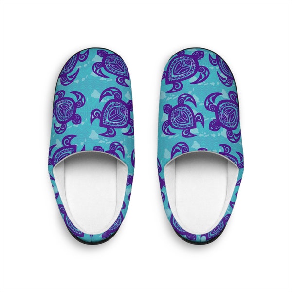 Women's Turquoise and purple, Hawaiian island chain, Hawaii Tribal Women's Indoor Slippers, Perfect Gift for her