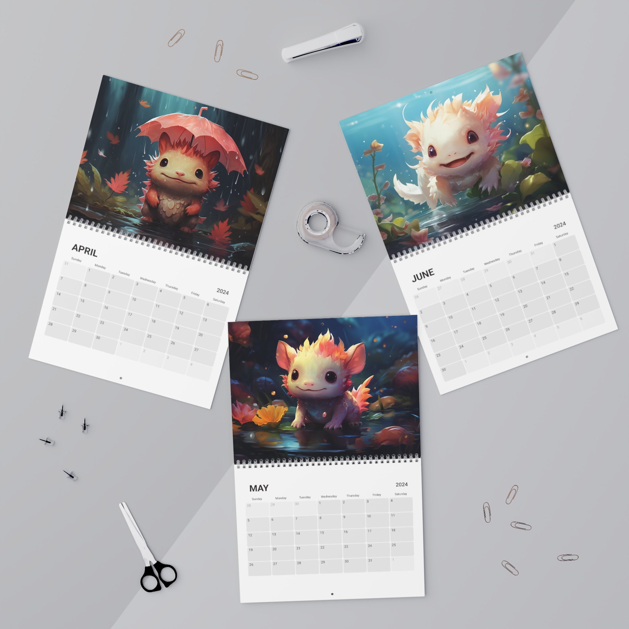Axolotl Cute Whimsical Adorableaxolotl Illustation Calendar 2024 Etsy