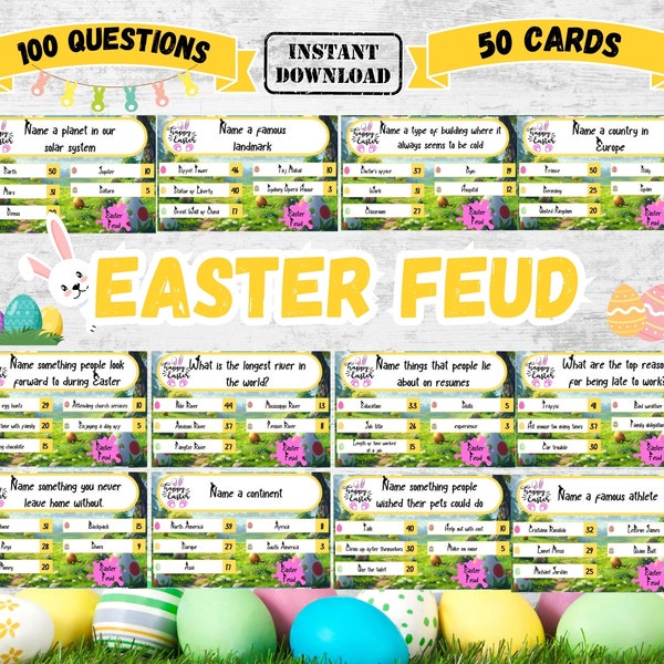 Easter Friendly Feud Game For all Ages , Easter Trivia Feud, Easter Party Game, Printable Easter Family Game, Family feud Game, Easter game