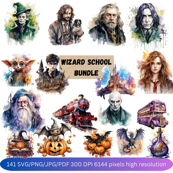Magic school bundle. Halloween clipart,wizarding school,watercolor.potion,wand,magic,Wizard School Watercolour Clip Art,Commercial Use,witch