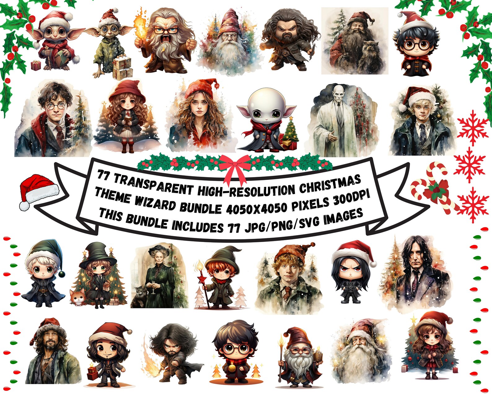 Christmas Theme Magic School Bundle. Wizarding School,watercolor