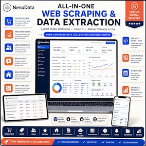 Web Scraping and Data Extraction  | Custom Website Data Spreadsheet | Excel CSV JSON  File | Made-to-Order Digital
