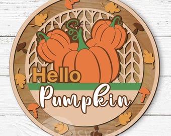 Hello Pumpkin Door Hanger SVG, Fall Welcome Sign (Digital Download)