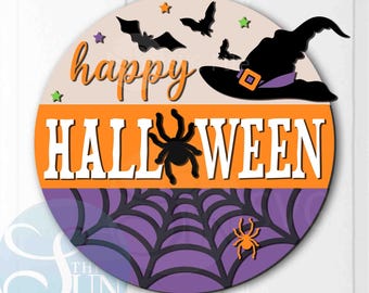 Happy Halloween Sign Svg, Halloween Door Hanger Svg, Witch Hat Svg, Halloween Glowforge Laser Cut Files, Halloween Door Sign Svg, Cricut