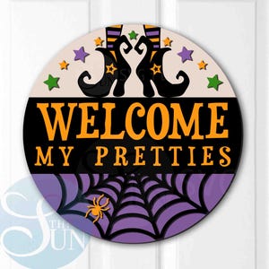 Welcome My Pretties Spider Web Sign, Digital download, Glowforge laser file, Witch Svg, Welcome For Halloween Door Hanger Sign Svg, Cricut