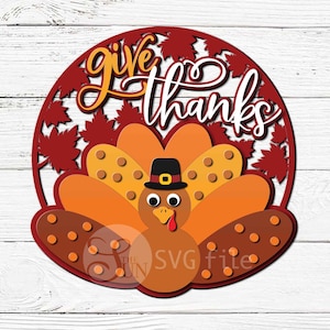 Turkey Door Hanger Svg Digital download, Give Thanks Sign, Glowforge laser cut file, Fall welcome Sign, Thanksgiving decor, Autumn sign